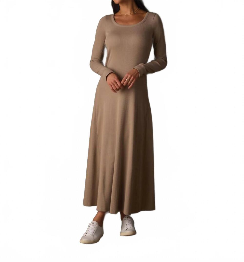 NEW THE NORMAL BRAND normal rib long sleeve midi dress in fawn